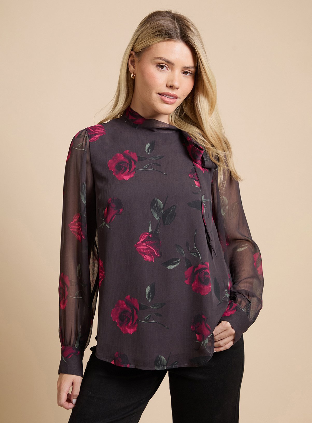 DOROTHY PERKINS Floral Printed Chiffon Pussy Bow Tie Blouse 18 - Image 1 thumbnail